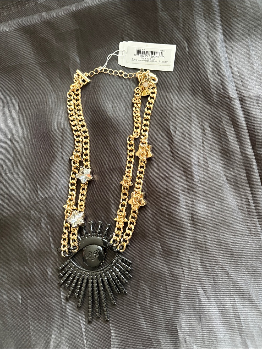 Betsey Johnson EVIL EYE Pendant Necklace Crystal Stars Rhinestones Gold Tone NWT - Picture 4 of 6